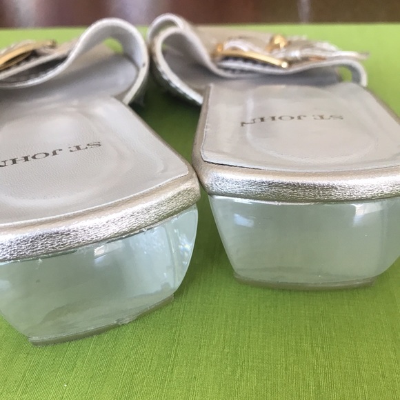 St. John leather sandals lucite heels 7.5 M - Picture 7 of 12